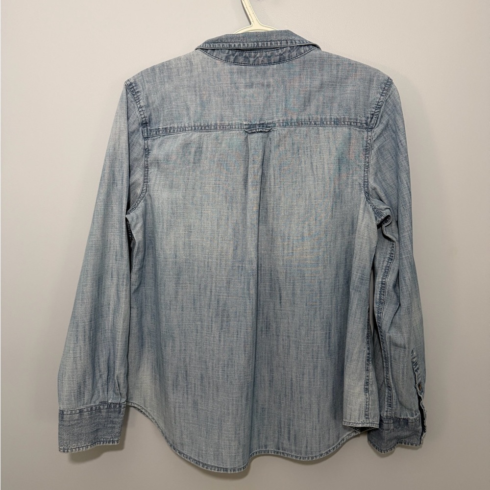 Merona Light Blue Chambray 3/4 Button Down Shirt women’s XL - Picture 5 of 8